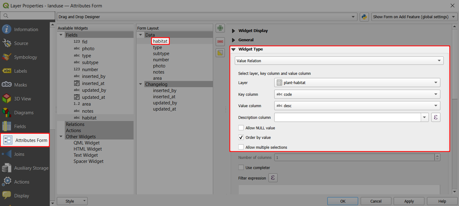 QGIS form value relation