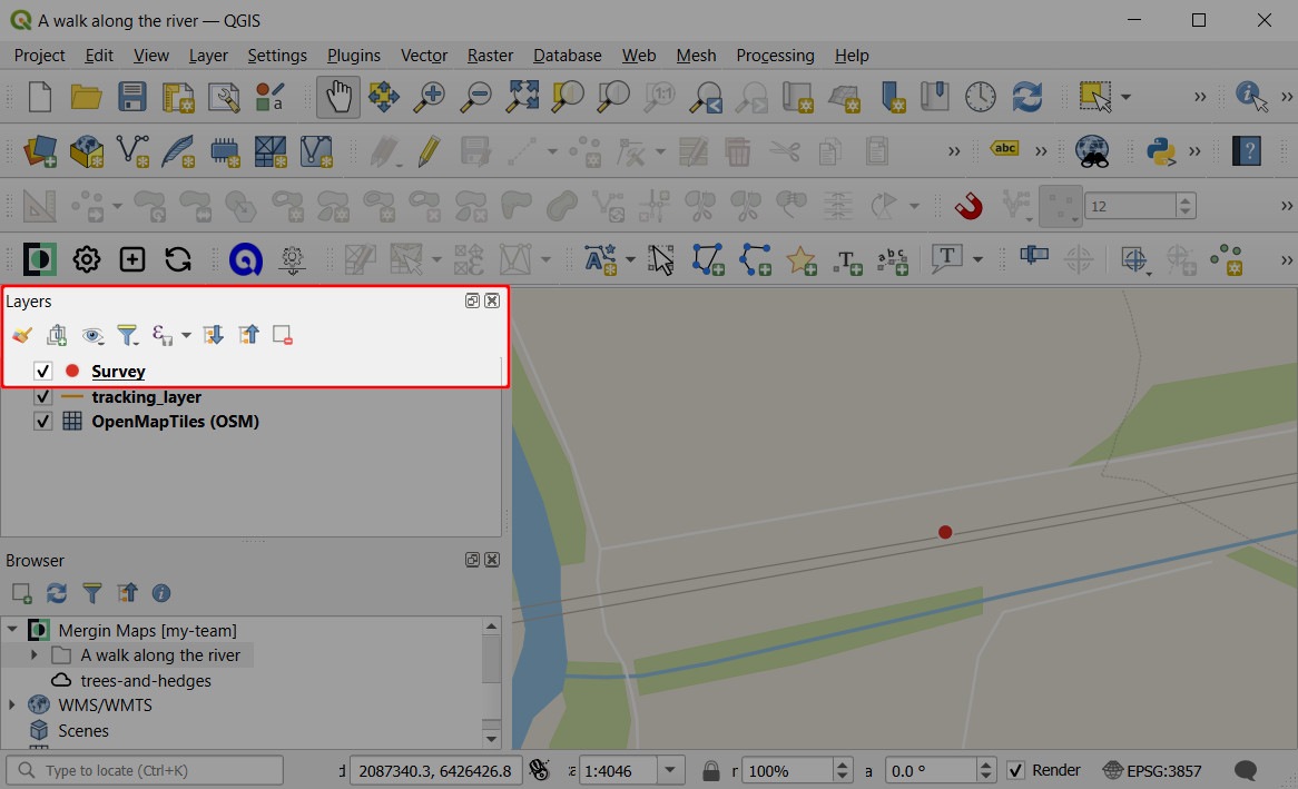 Survey layer in Layers panel in QGIS