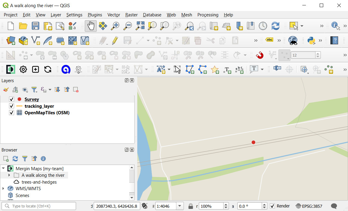 Mergin Maps project opened in QGIS