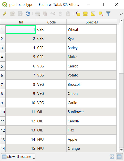 QGIS subtype value table