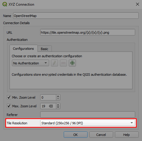 QGIS Connection settings for XYZ