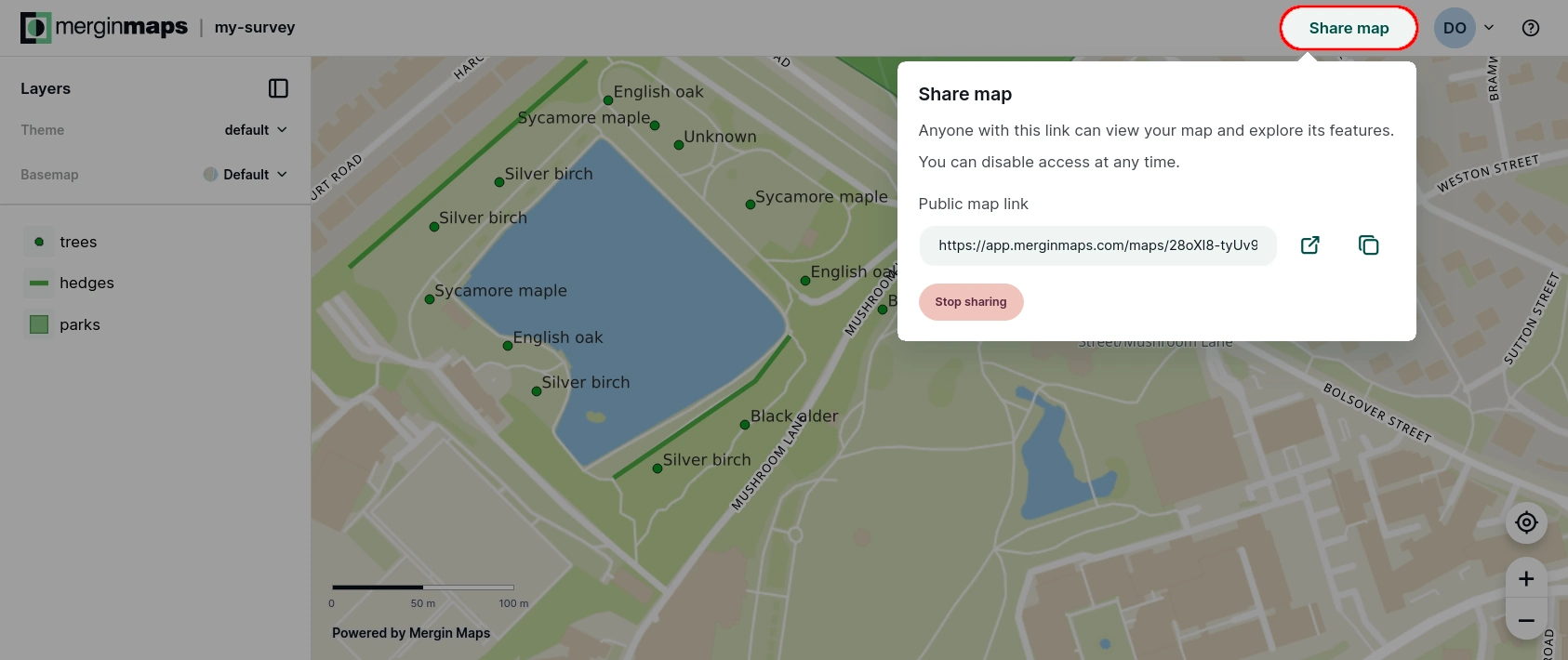 Sharing maps via URL