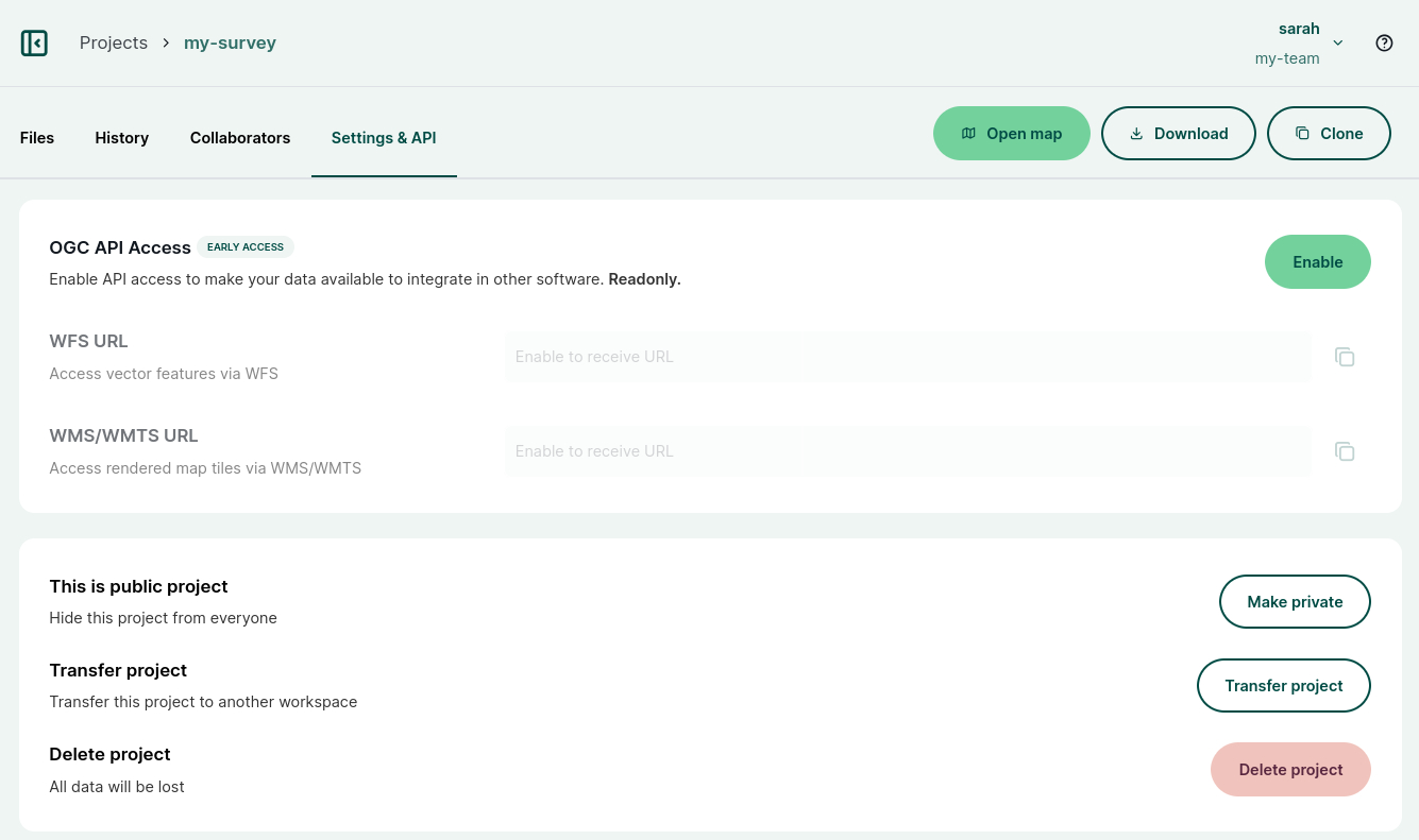 Project settings in Mergin Maps Dashboard Project settings in Mergin Maps Dashboard