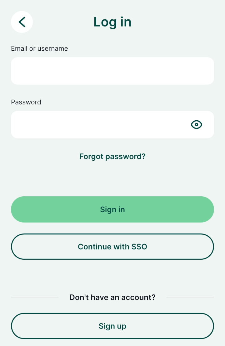 Mergin Maps mobile app Login page
