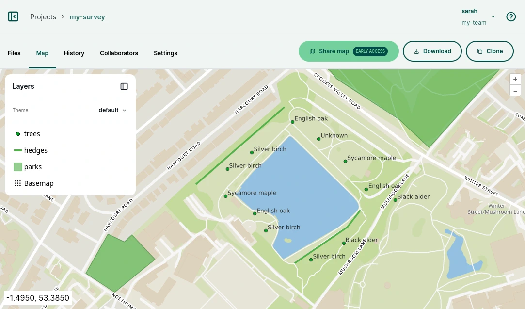 Mergin Maps dashboard webmaps Mergin Maps dashboard webmaps