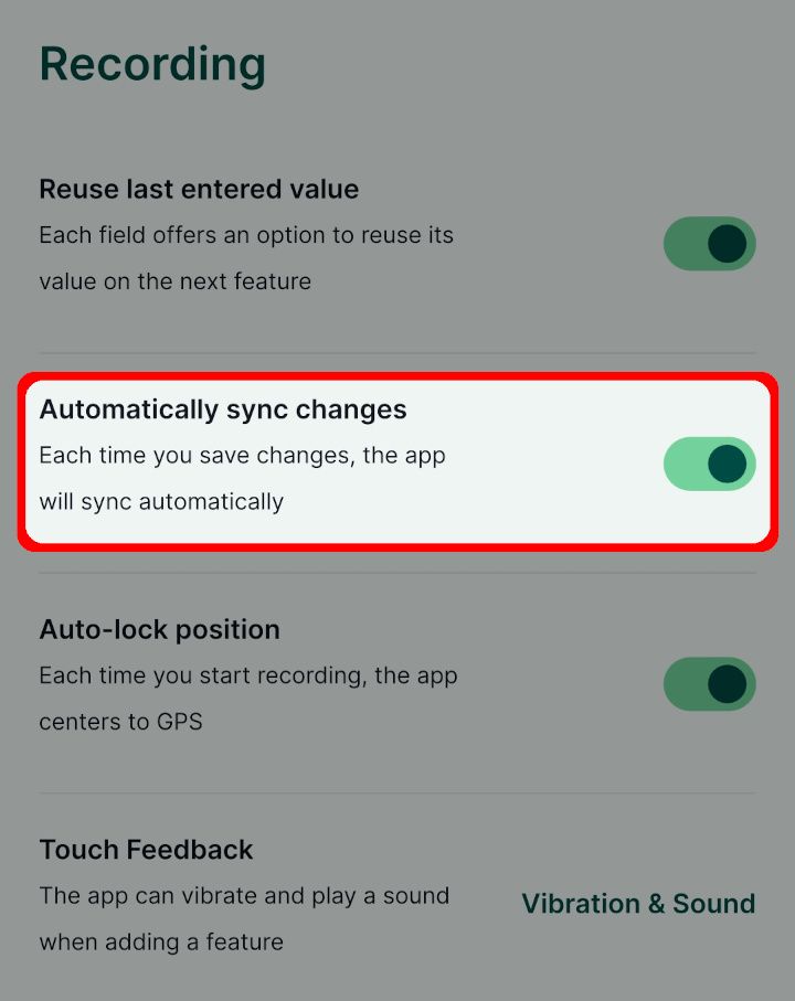 Automatically synchronise changes settings in Mergin Maps mobile app
