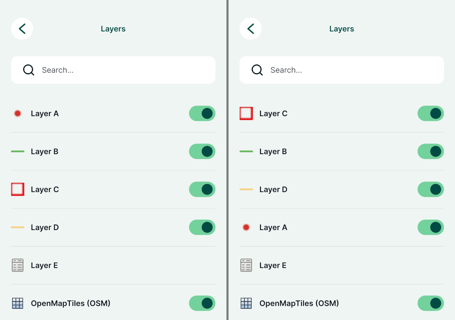 Layer order setup in Mergin Maps mobile app