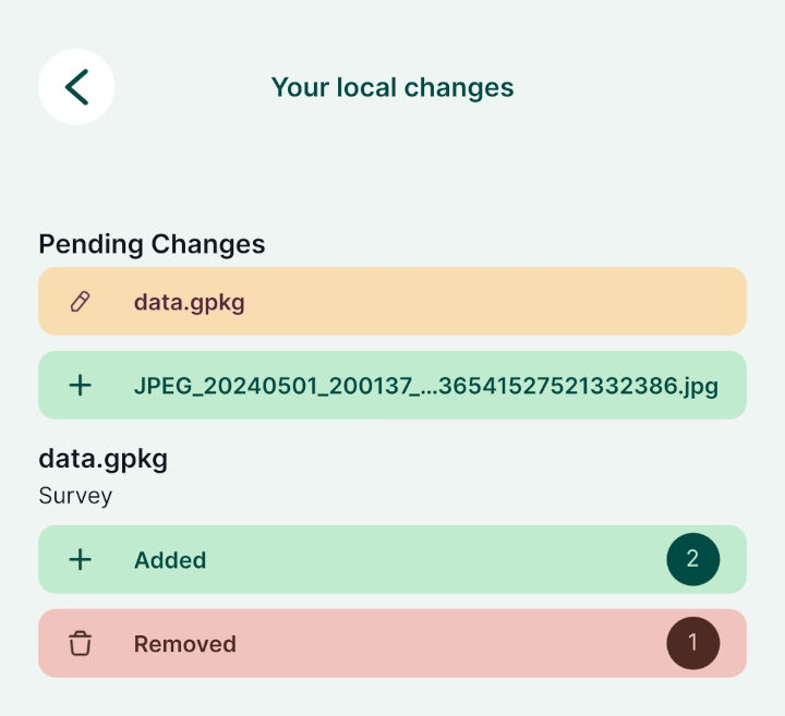 Mergin maps mobile app Local changes