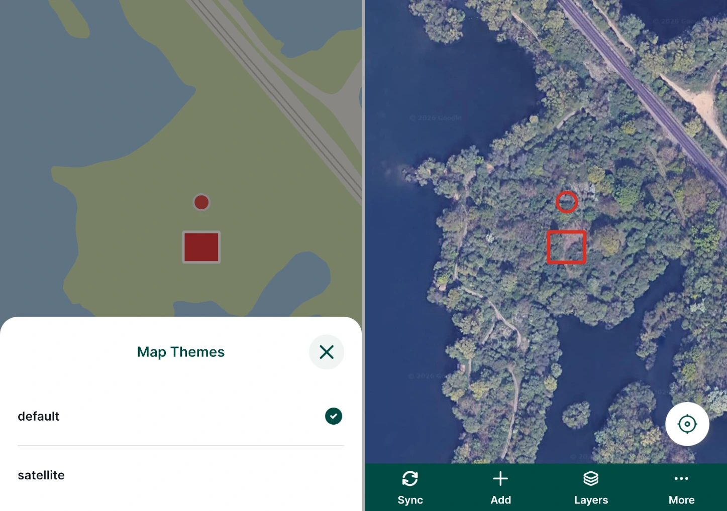 Mergin Maps mobile app switching map themes