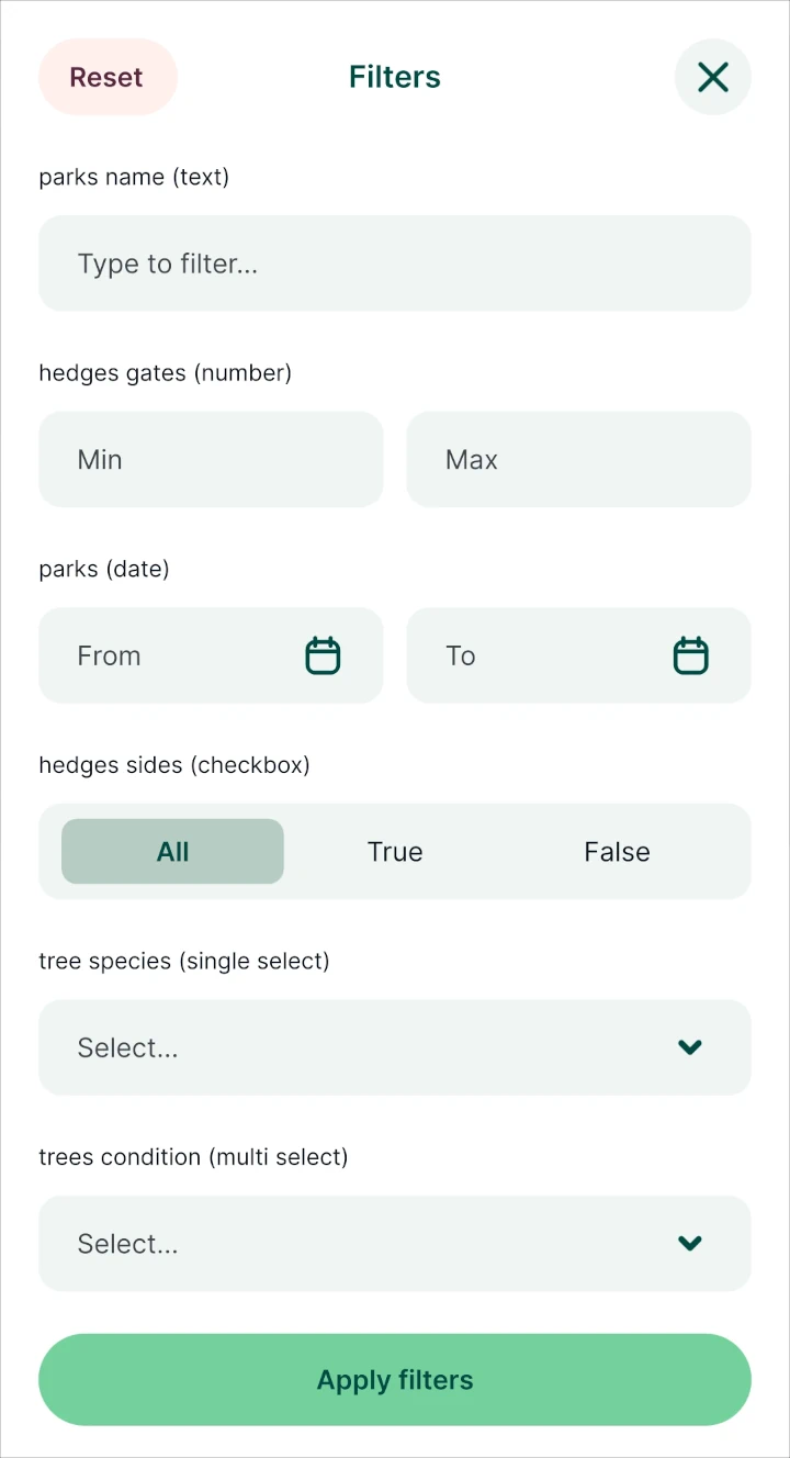 Filter types in Mergin Maps mobile app