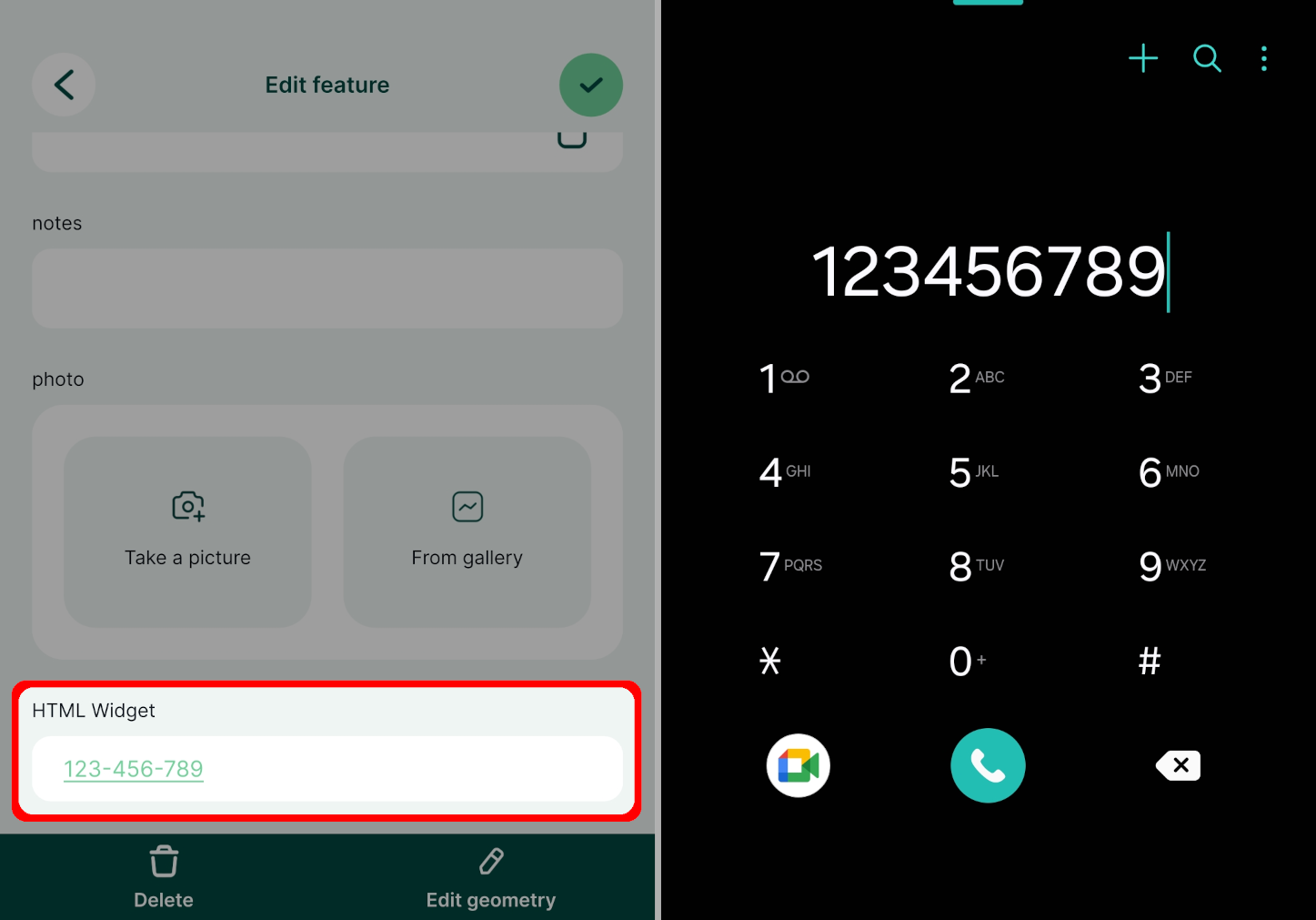 Mergin Maps mobile app form with phone call link Mergin Maps mobile app form with phone call link