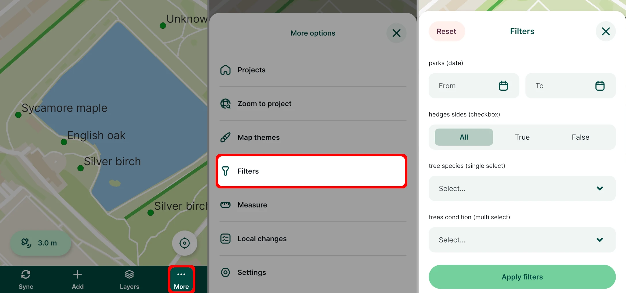 Filtering button in Mergin Maps mobile app
