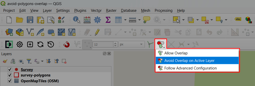 QGIS Snapping toolbar - Avoid overlap on Active Layer