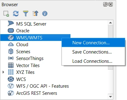 QGIS Browser Panel New WMS/WMTS connection QGIS Browser Panel New WMS/WMTS connection