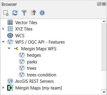 QGIS connected WFS layers QGIS connected WFS layers