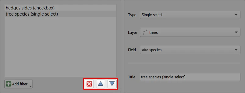 Filtering in QGIS Mergin Maps project
