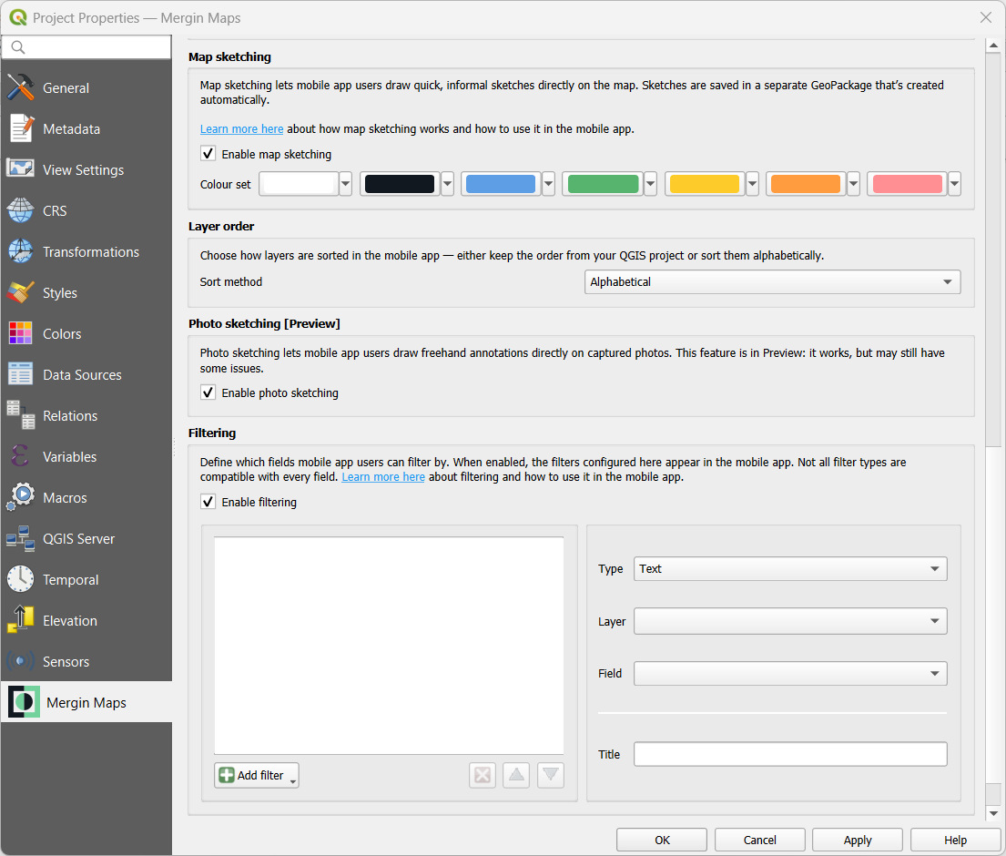 Mergin Maps Project Properties in QGIS