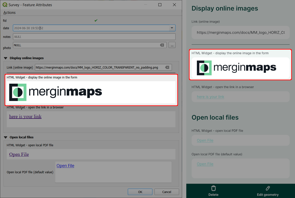 HTML widget in QGIS and in Mergin Maps mobile app