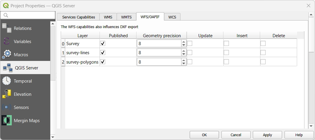 QGIS server tab in Project Properties QGIS server tab in Project Properties