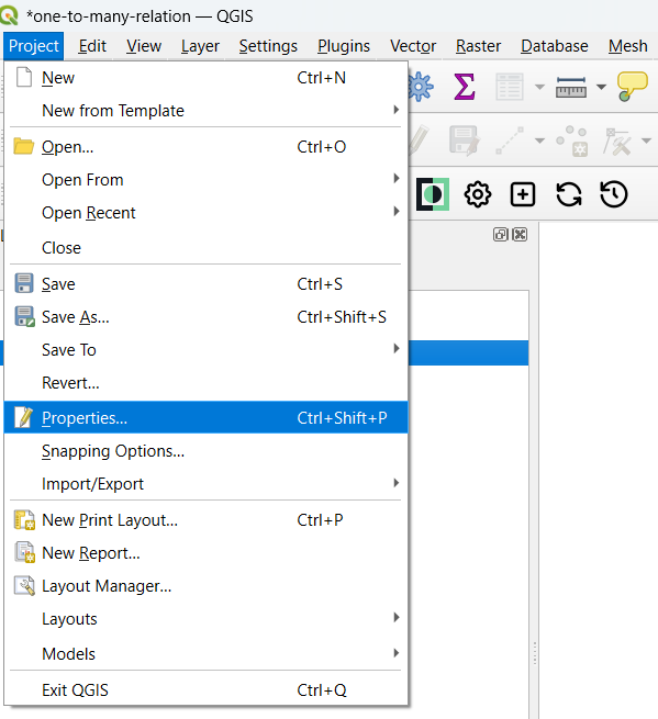 QGIS menu Project properties